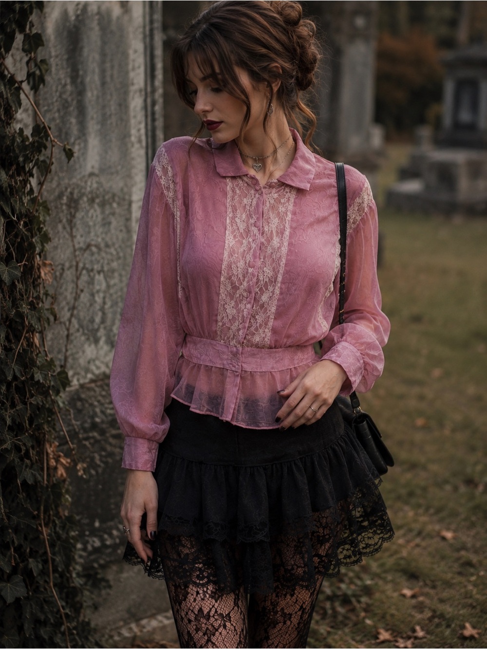 Vintage Y2K Victoria's Secret gold label Sheer Lace Blouse Whimsigoth Coquette